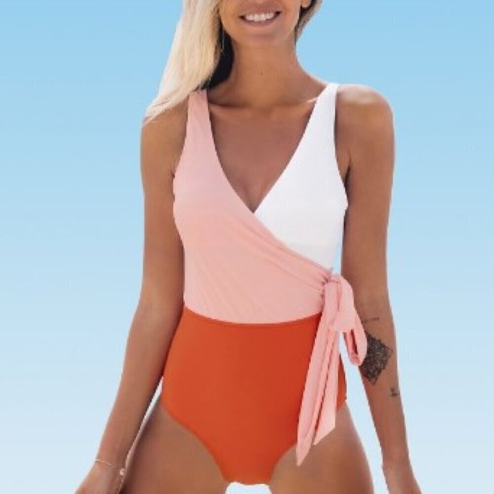 NEW CUPSHE COLOR BLOCK ORANGE ONE PIECE SWIMSUIT